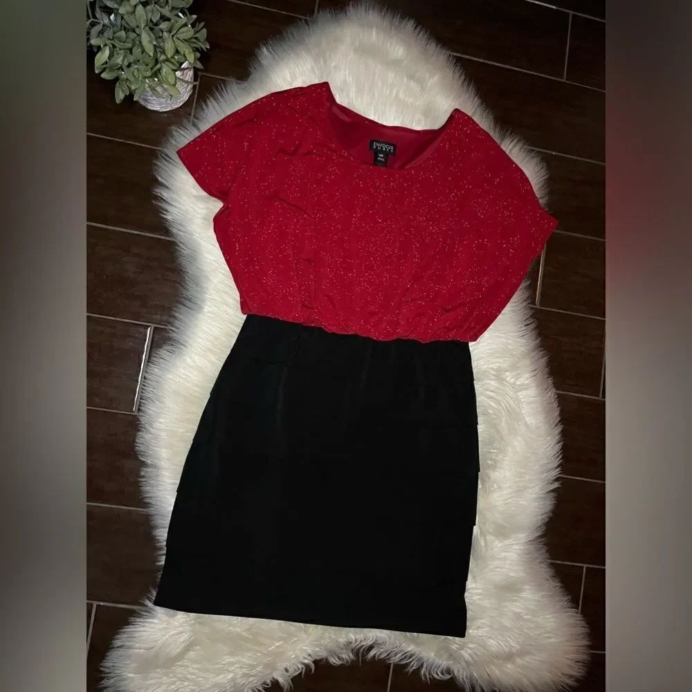 Enfocus Women Red shimmer and Black Pencil skirt Dress Sz 14W